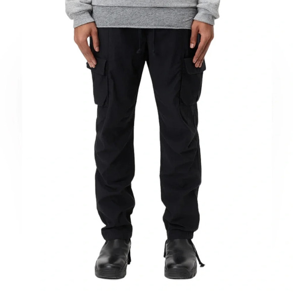John Elliott BACK SATEEN CARGO PANTS black elastic waist size 1 small - Picture 2 of 8